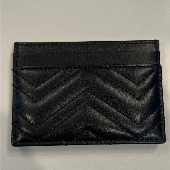 New Gucci Black GG Marmont Chevron Leather Card Case - Picture 3 of 5